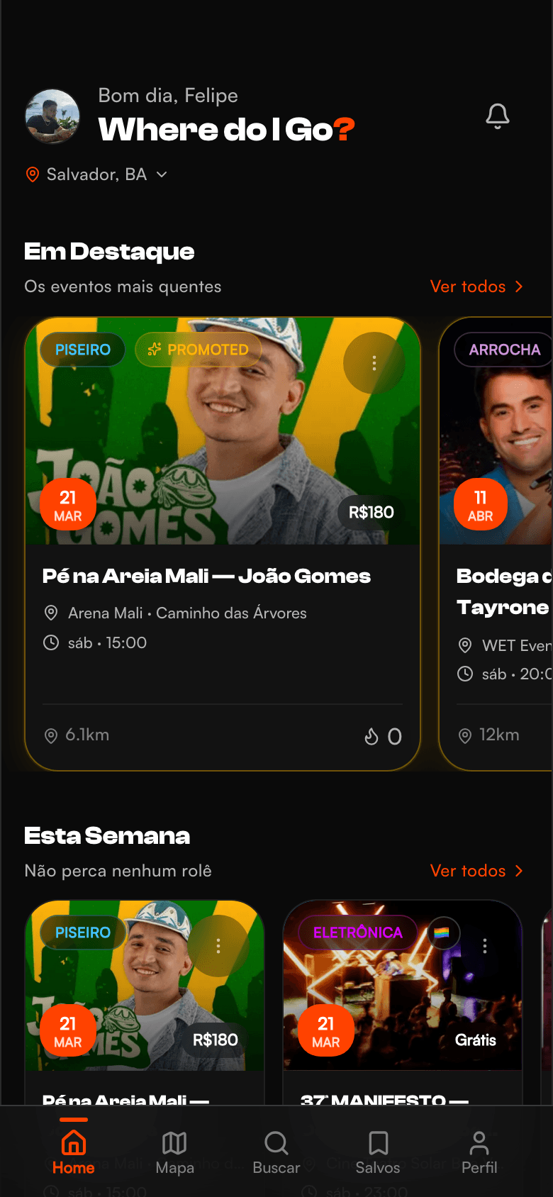 WIG — feed de eventos personalizado